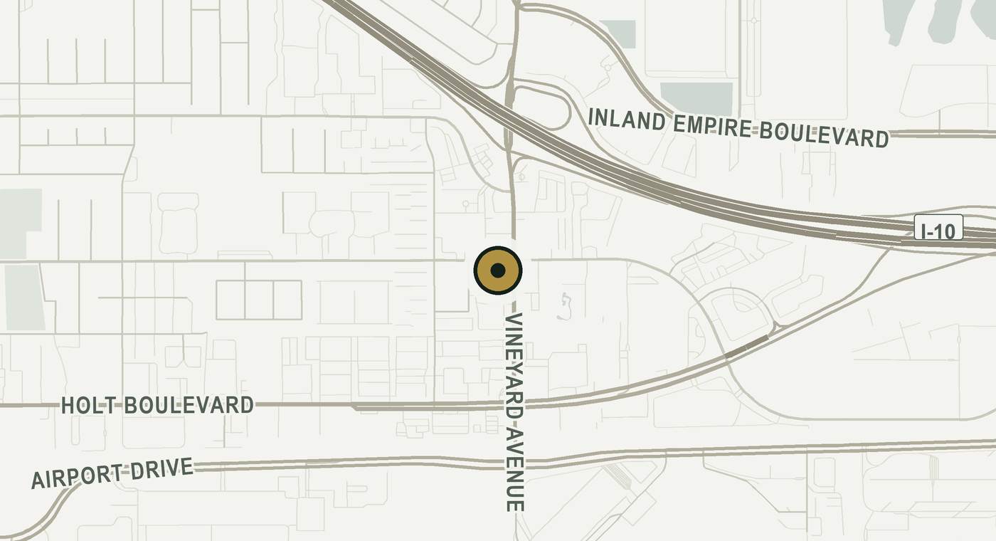 Street map of the area around our Ontario office at 337 N. Vineyard Ave, Suite 300, with the building marked.